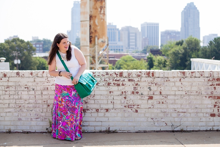Lilly Pulitzer Sea and Be Seen Maxi Skirt, Eyelet Peplum Top from Gap, Green "A Beautiful Mess" bag by Kelly Moore Bags (3)