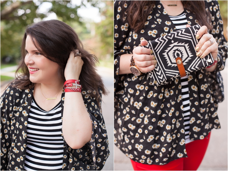 Red jeans from Stitch Fix, Daisy floral kimono from Stitch Fix, black and white striped tee (3)