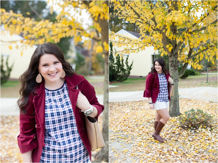 Lace shorts, riding boots, velvet blazer, plaid top | Fall fashion (5)