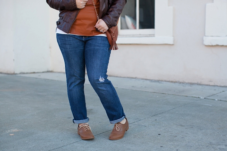 Winter / Fall style | Kut from the Kloth boyfriend jeans, leather moto jacket, leather top, blanket scarf, loafers | North Carolina Fashion Blogger (3)