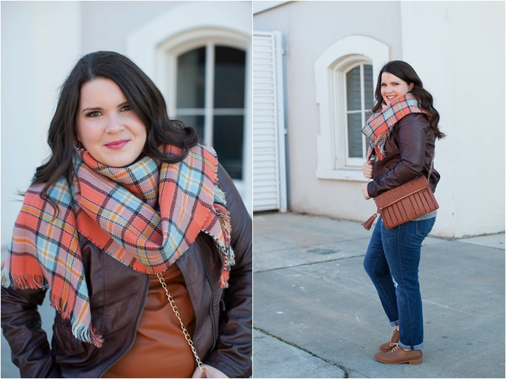 Winter / Fall style | Kut from the Kloth boyfriend jeans, leather moto jacket, leather top, blanket scarf, loafers | North Carolina Fashion Blogger (4)