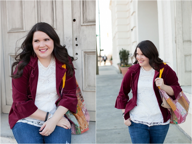 Winter / Fall style | Kut from the Kloth boyfriend jeans, velvet peplum blazer, lace top, Batik bag, TOMS | North Carolina Fashion Blogger (2)