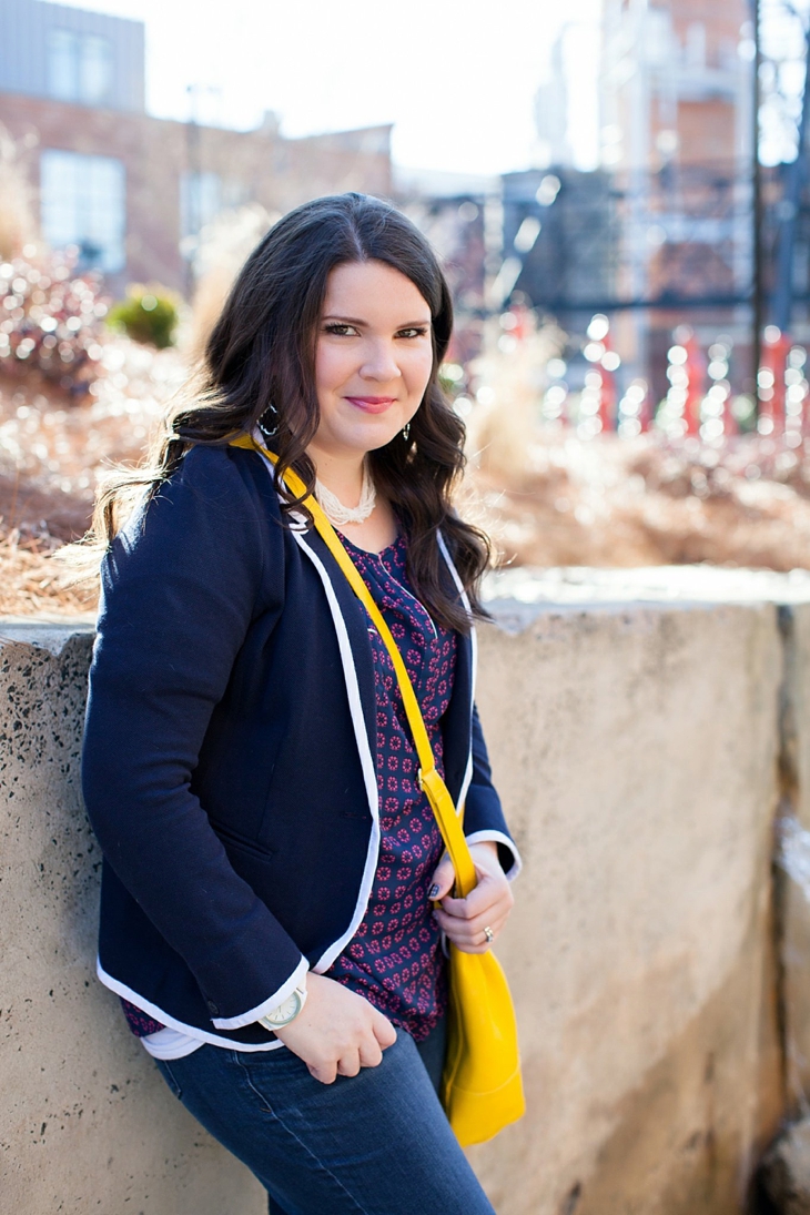 Winter / Fall style | schoolboy blazer, loafers, patterned top, yellow bag| North Carolina Fashion Blogger (3)