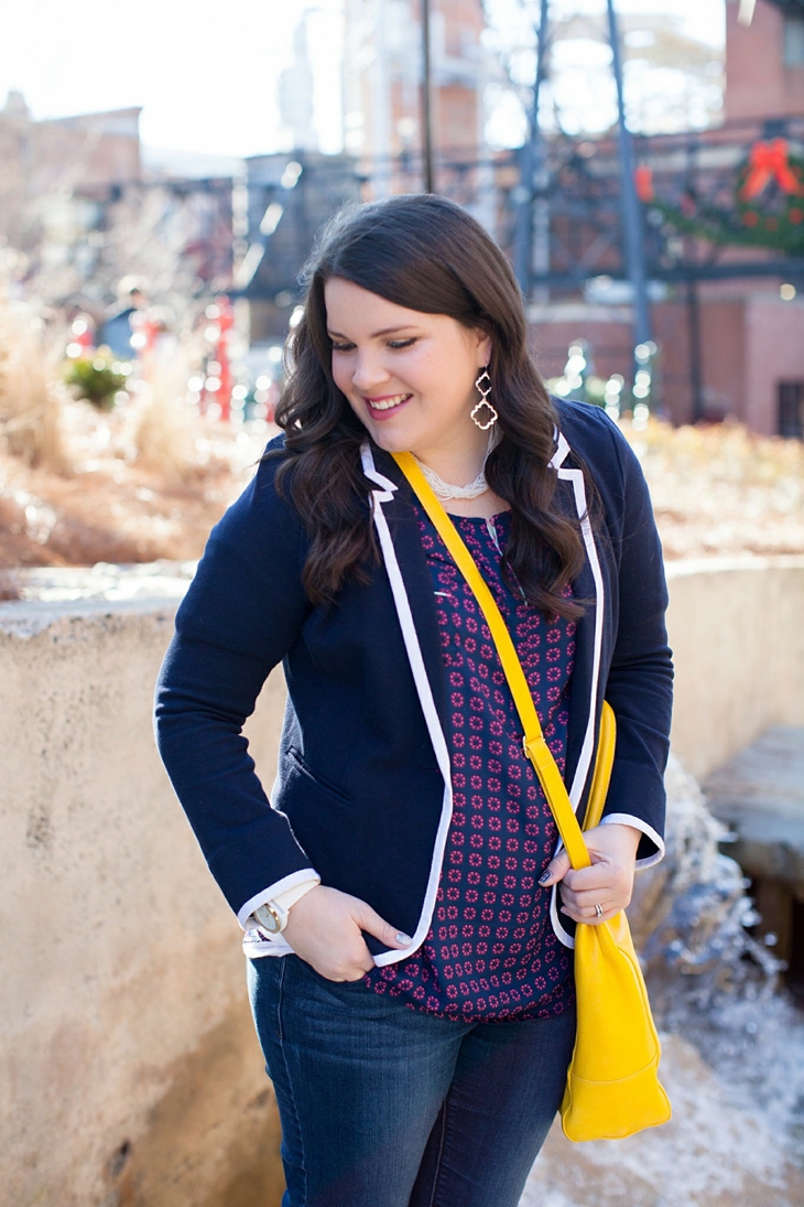 Winter / Fall style | schoolboy blazer, loafers, patterned top, yellow bag| North Carolina Fashion Blogger (6)