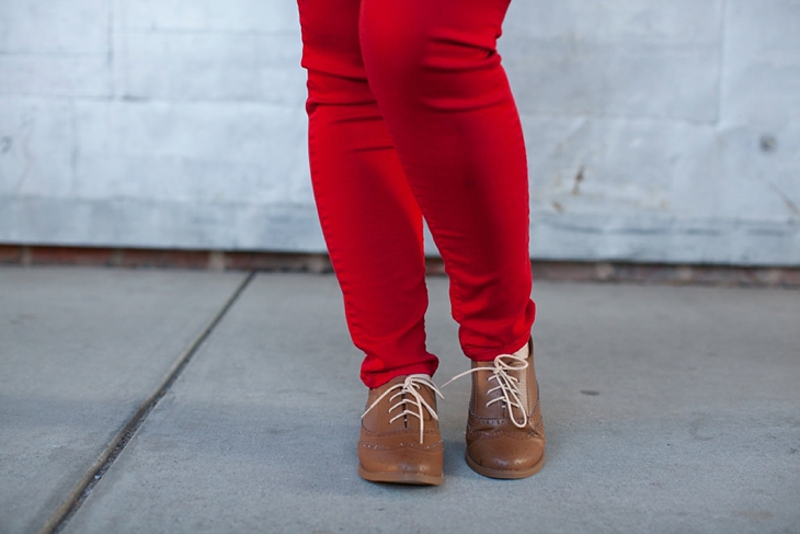 Winter / Fall style | red jeans, TOMS for target tee, leather jacket, gold bag, Nickel and Suede earrings | North Carolina Fashion Blogger (3)