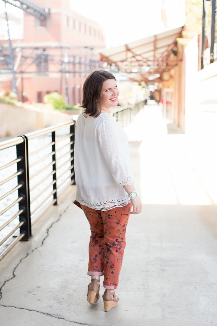 Stitch Fix Brixon Ivy “Diaz Embroidery & Crochet Detail Cotton Top”, Pixley “Carly Multi-Stone Layering Necklace” , Nine West tan wedges from Rack Room Shoes, Stitch Fix Dear John “Niki Cropped Skinny Jean”