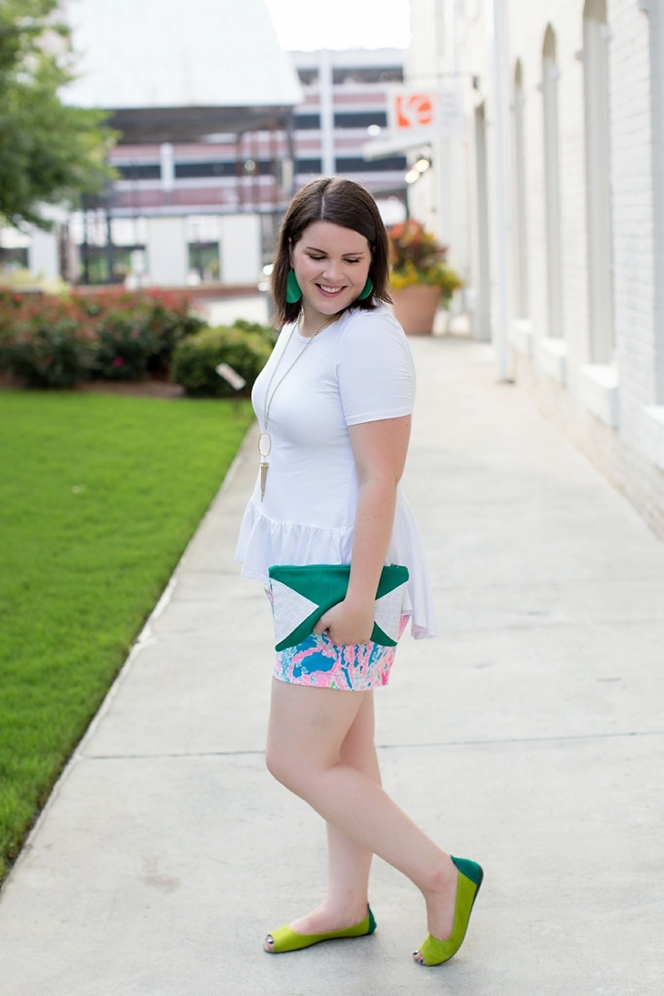 Elegantees Chelsea tee, Lilly Pulitzer Lets Cha Cha Callahan shorts, Root Collective, Nickel and Suede, Kendra Scott (8)
