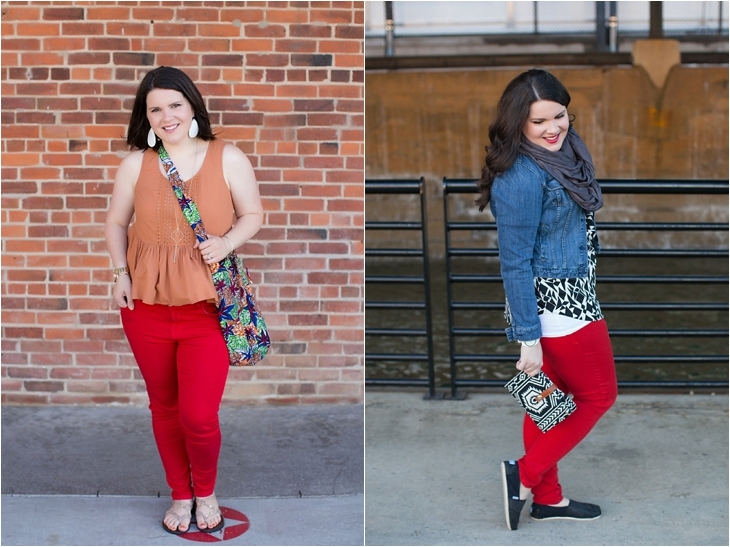 then and now | red jeans