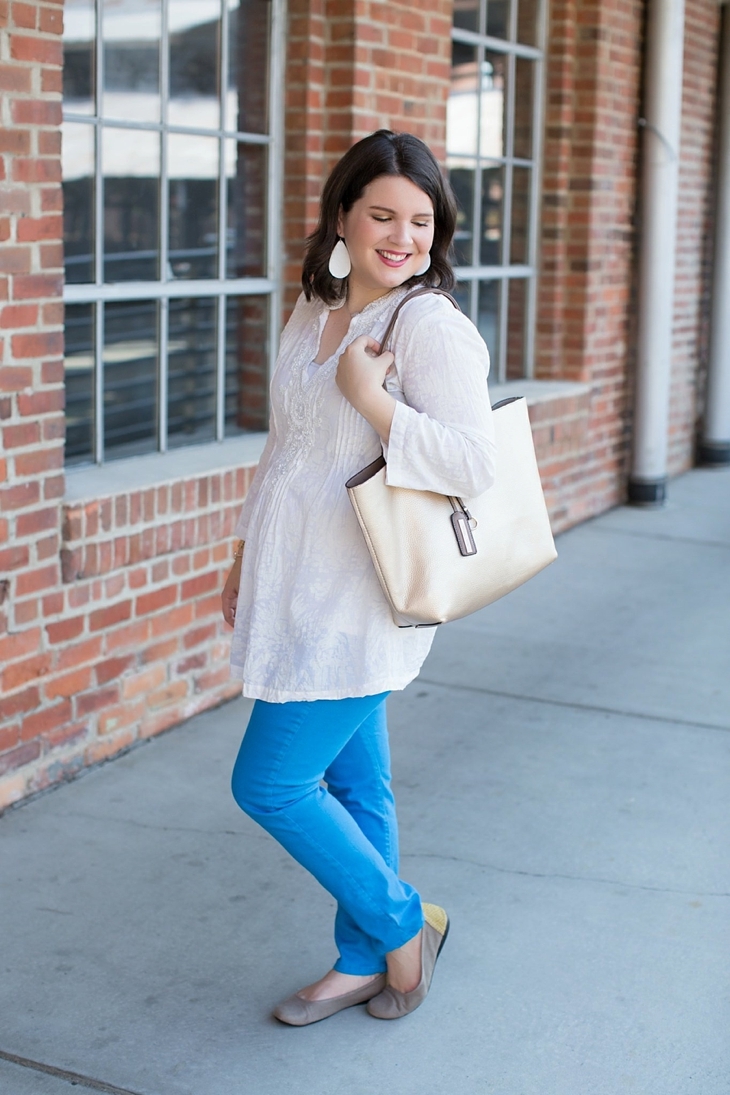 Blue pants, Lilly Pulitzer Sarasota tunic, Root Collective flats, Nickel and Suede earrings (3)