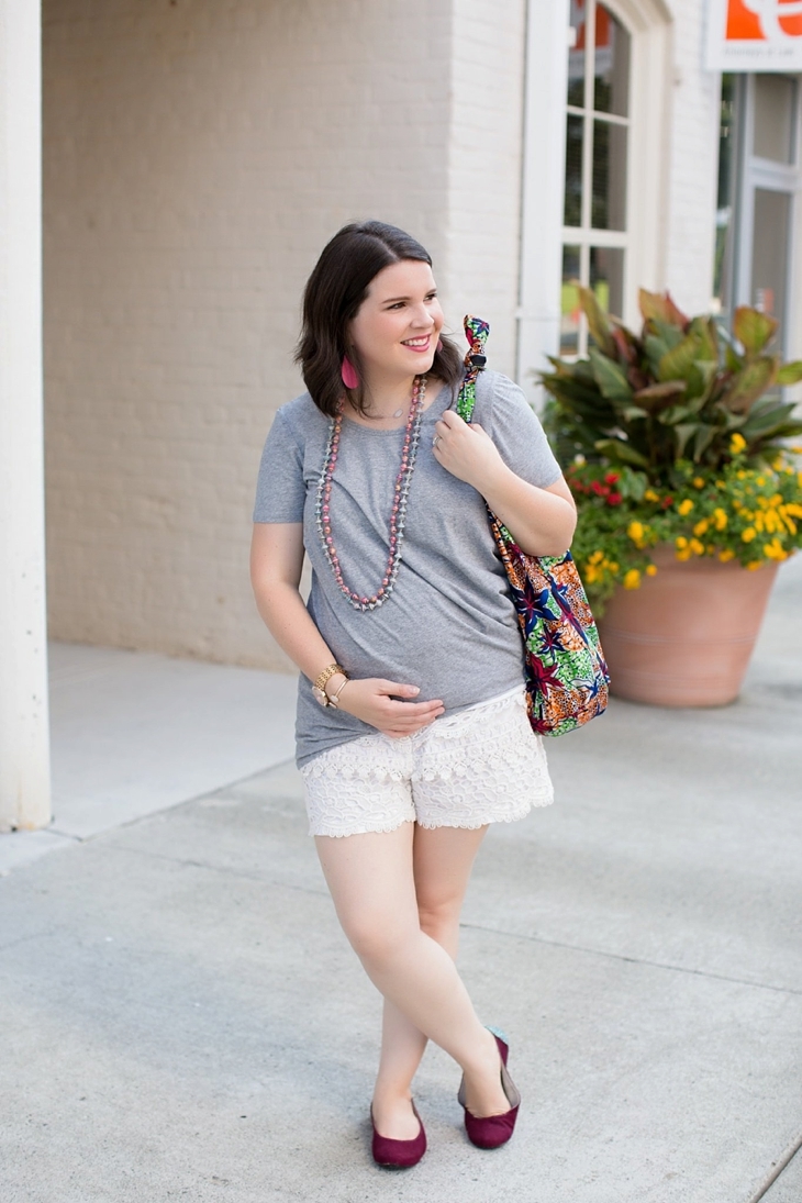 Lace shorts, Elegantees, The Root Collective, Nickel and Suede earrings | Casual Maternity Style (5)