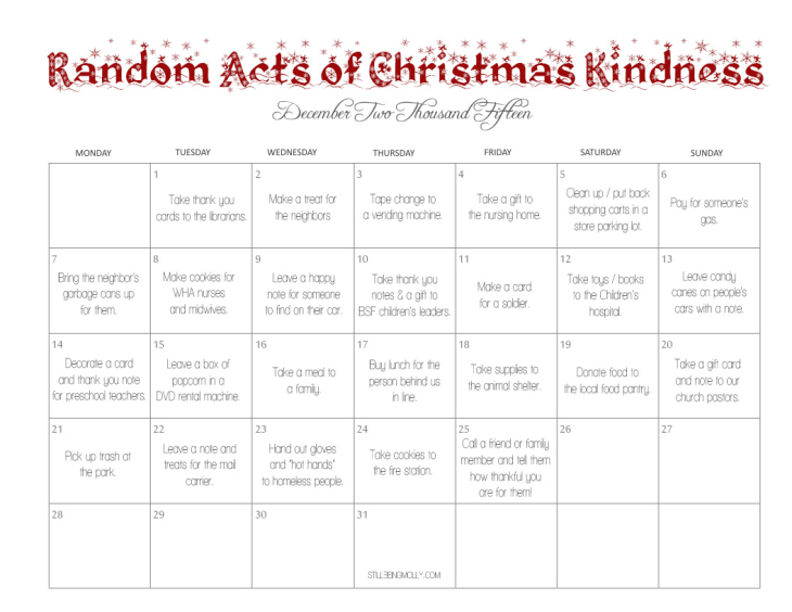December 2015 Random Acts of Christmas Kindness