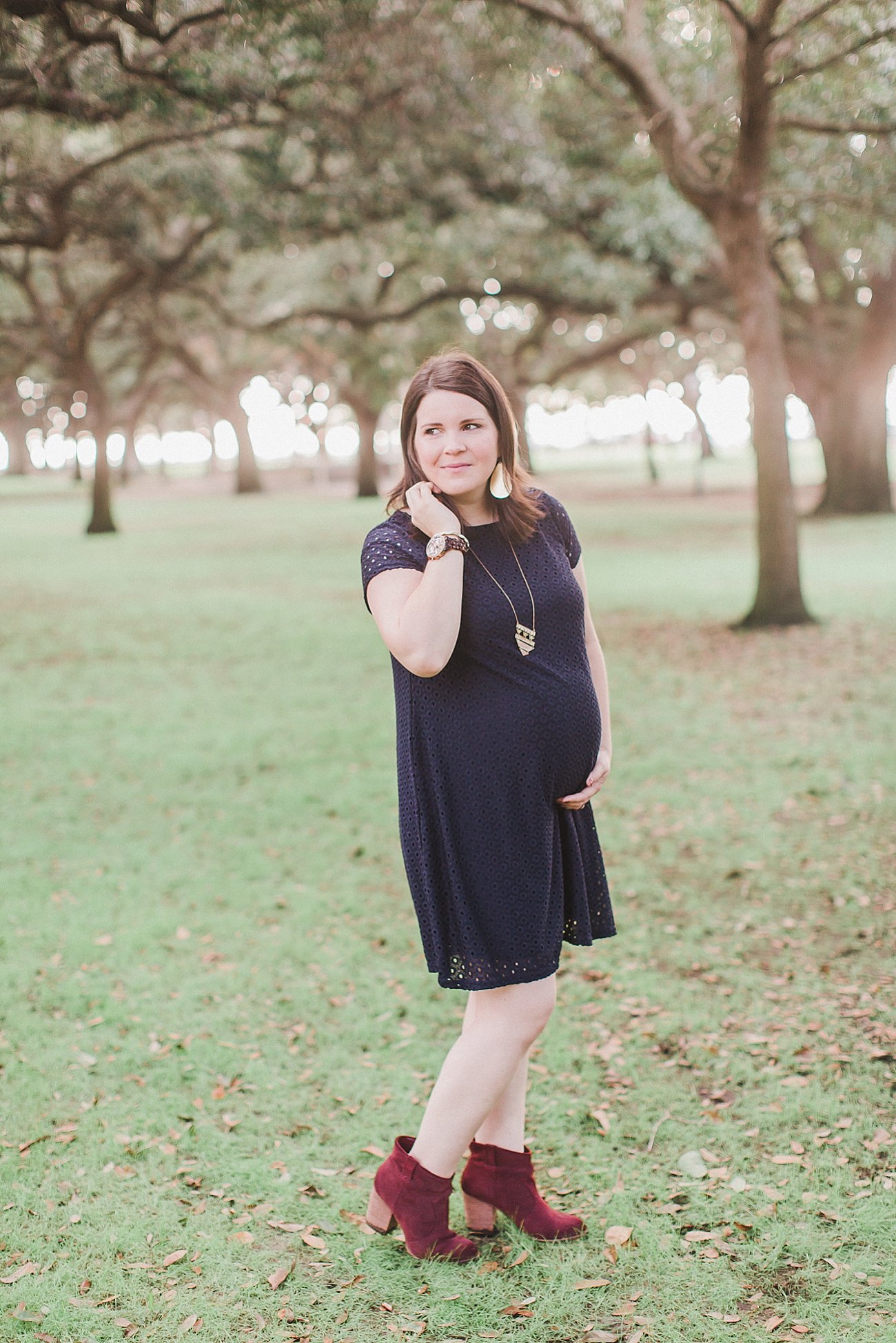 Stitch Fix Ingrid & Isabelle Maternity Dress, Splendid booties, Flourish Market / Mata Traders necklace, Nickel and Suede signature gold earrings - Maternity Style - Charleston, South Carolina Anniversary and Maternity Photography with Annamarie Akins Photography (51)