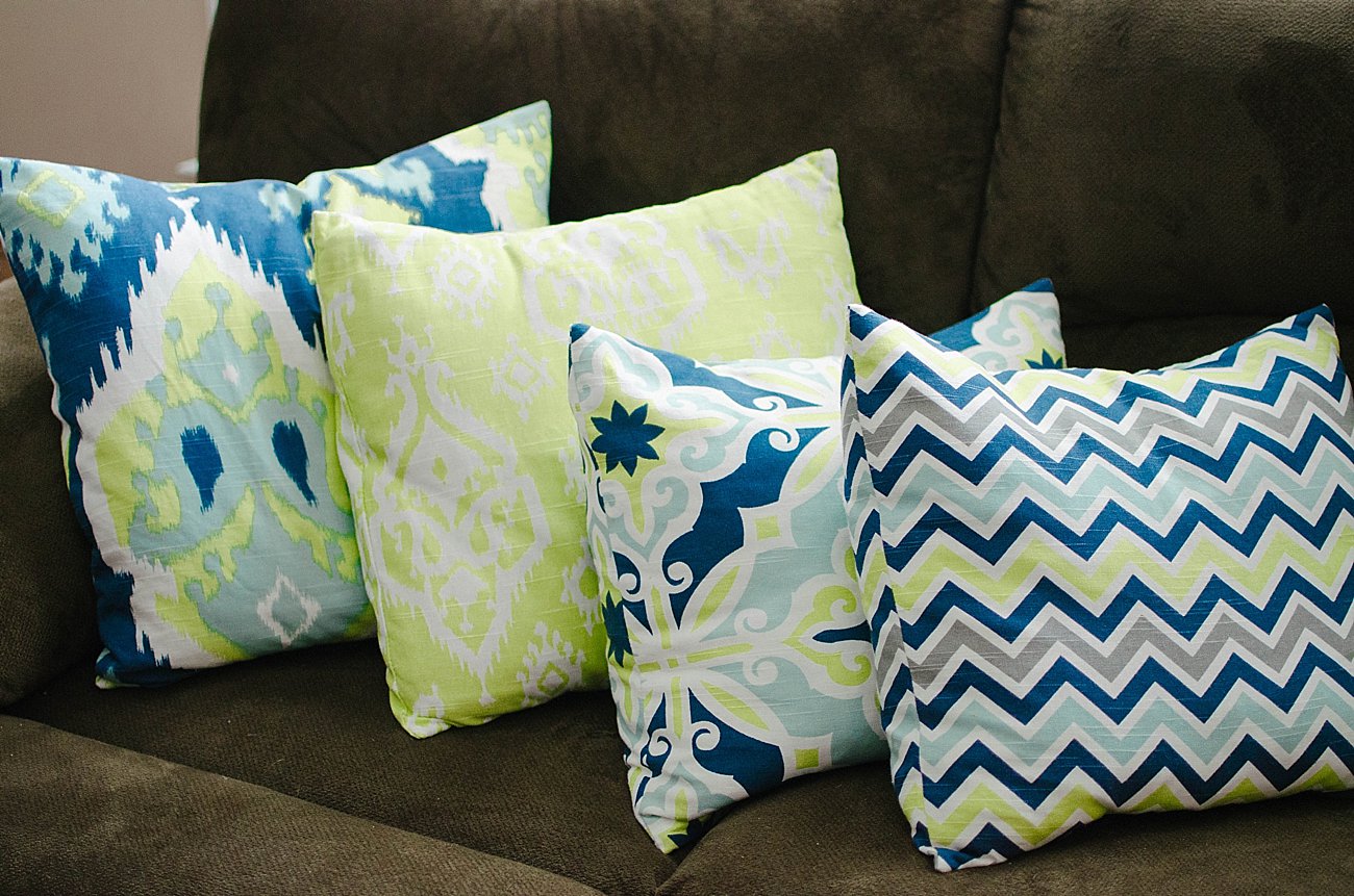 Blue, Green, and Brown Ikat Living Room Decor | Home Tour (8)