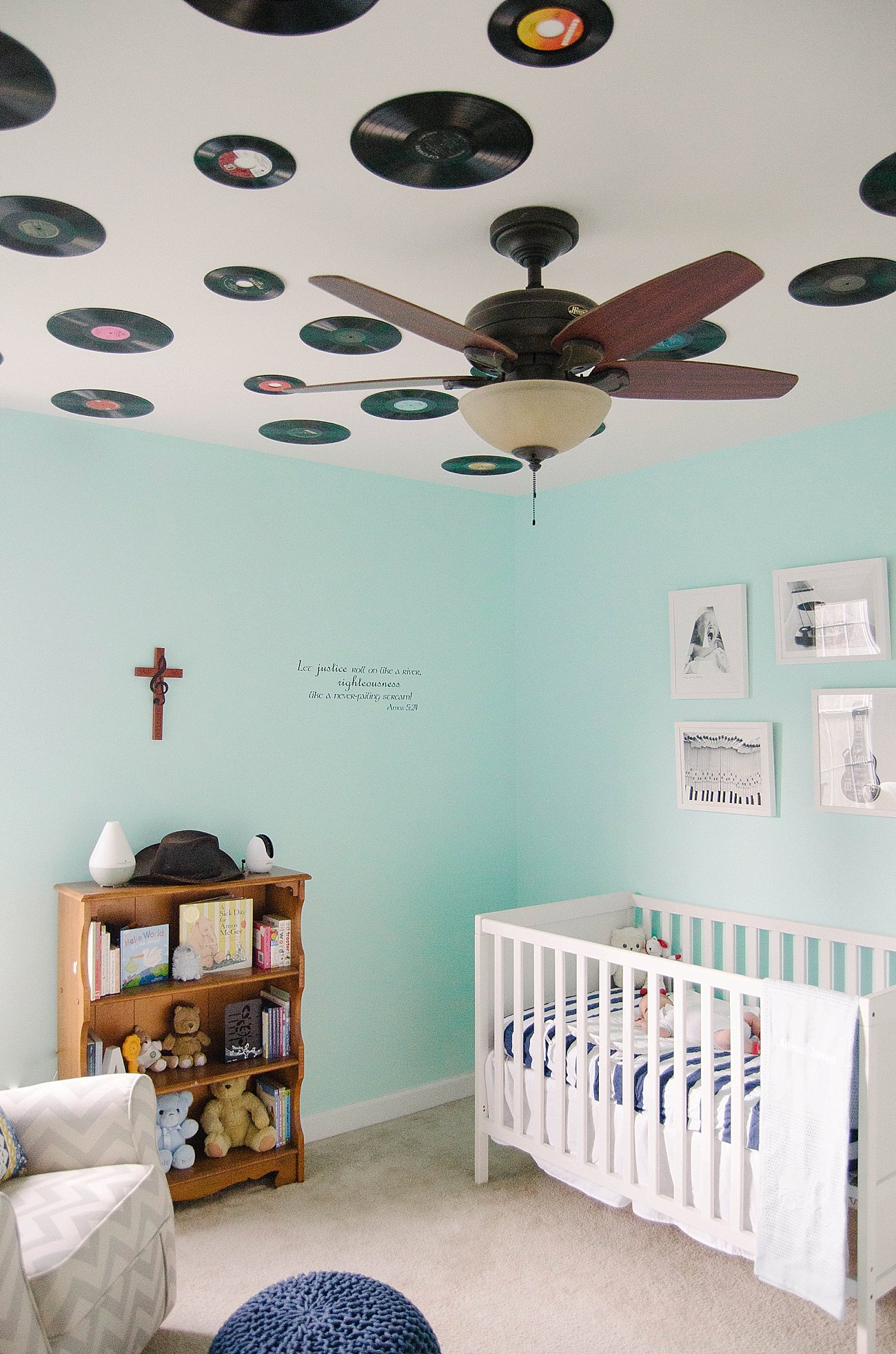 Gender Neutral Music / Record Themed / Navy, Teal, Grey Chevron and Stripe Nursery (28)