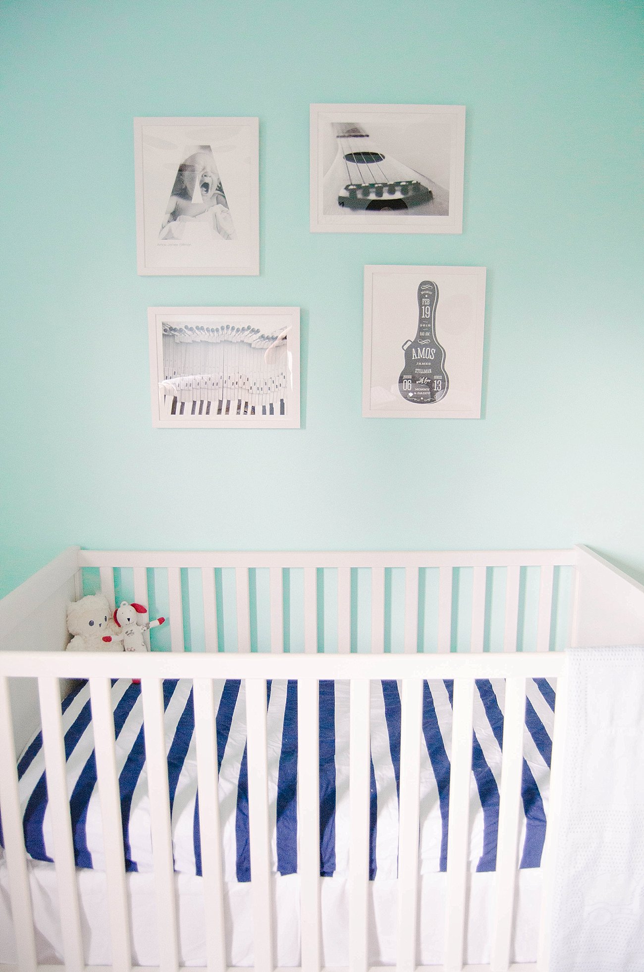 Gender Neutral Music / Record Themed / Navy, Teal, Grey Chevron and Stripe Nursery (32)