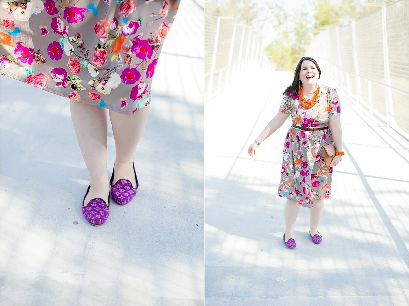 LulaRoe Floral Amelia Dress, The Root Collective Millie Smoking Shoe, Made for Freedom Lily Necklace and Bracelet, Sseko Designs Leather Clutch, Nickel and Suede earrings | Mom Style | North Carolina Fashion & Style Blogger (5)