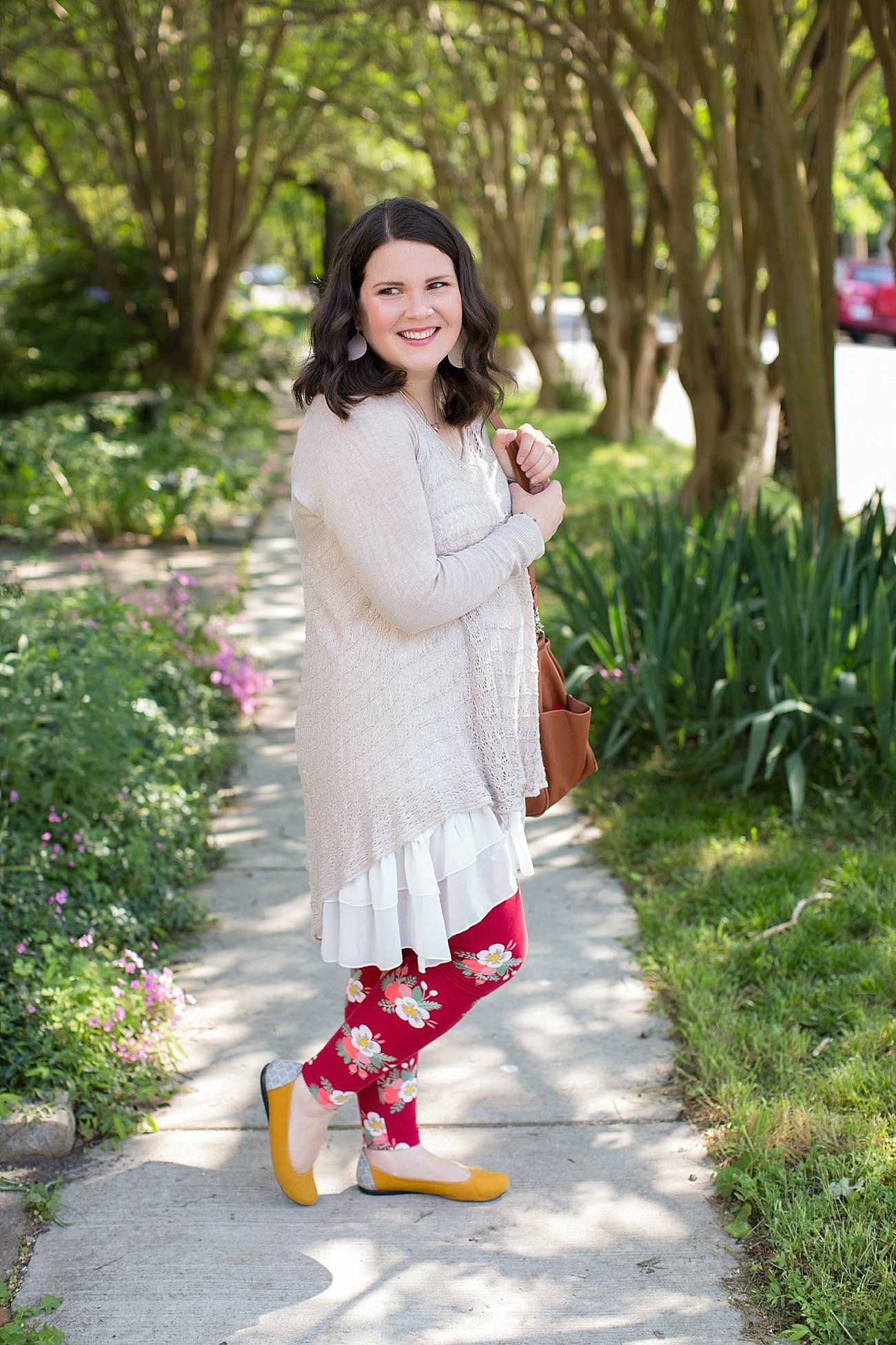 Grace & Lace two fit knit cardigan, lace extender, LulaRoe floral leggings, The Root Collective ballet flats | Ethical Fashion & Style Blogger (6)