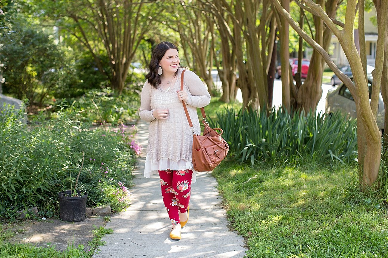 Grace & Lace two fit knit cardigan, lace extender, LulaRoe floral leggings, The Root Collective ballet flats | Ethical Fashion & Style Blogger (7)