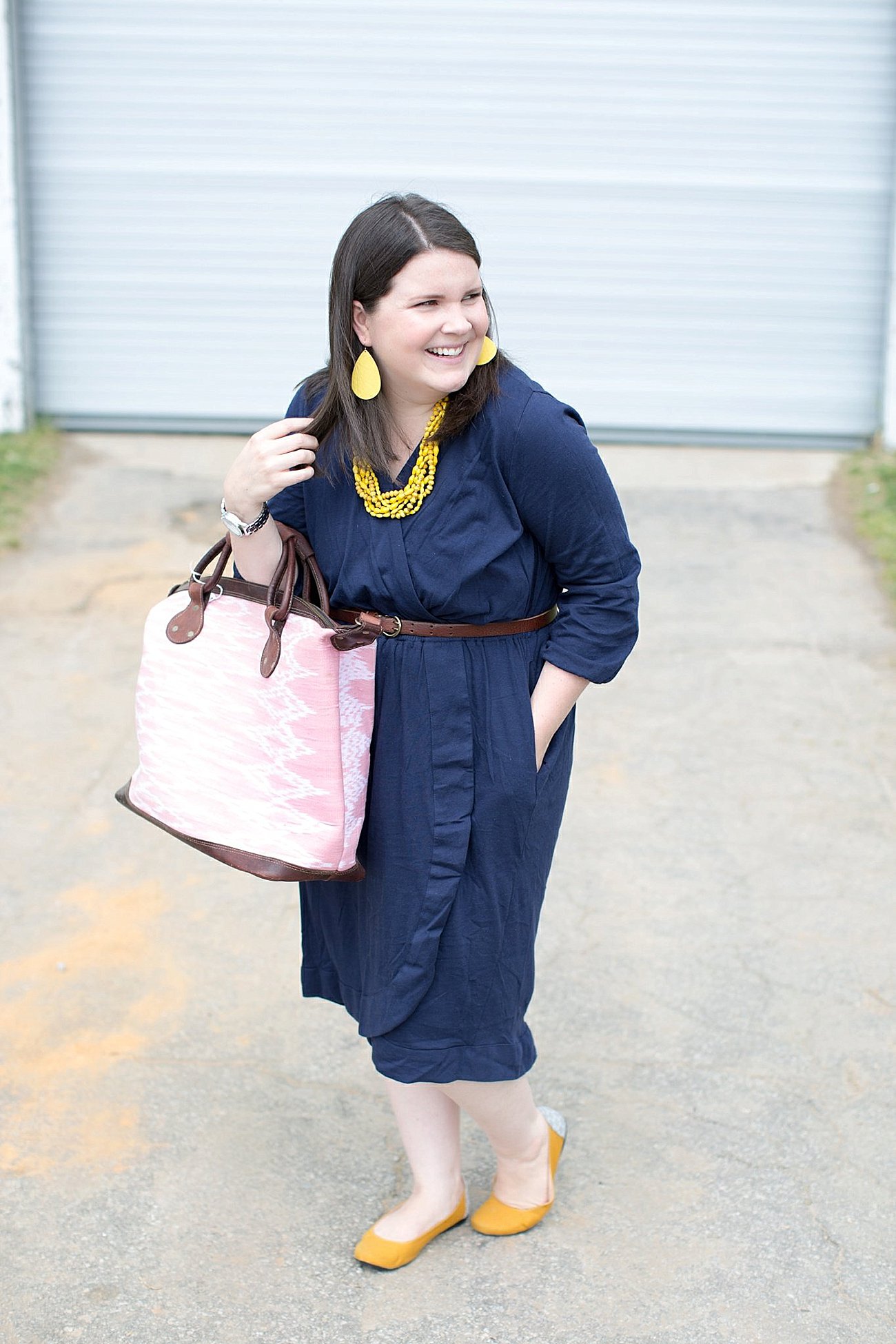 Tonle Design "Tess" Wrap Dress, Tribe Alive Weekender Bag, Sela Designs necklace, Nickel and Suede earrings, The Root Collective Shoes | North Carolina Fashion & Style Blogger | Ethical and Fair Trade Fashion (8)