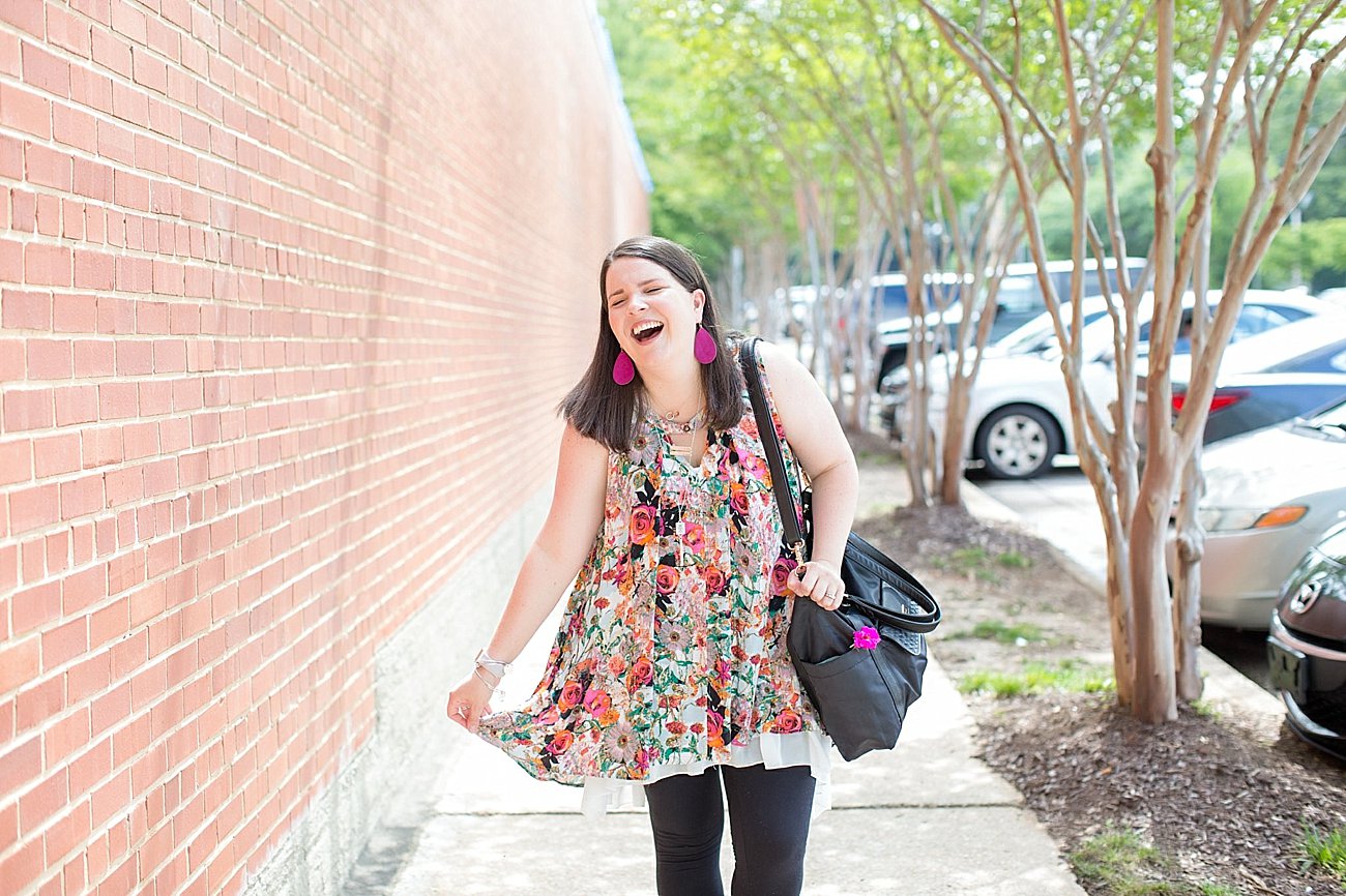 Grace & Lace floral tunic, chiffon lace extender, LulaRoe black leggings, Lily Jade diaper bag, Nickel and Suede earrings, The Root Collective "Millie" smoking shoes | North Carolina Fashion Blogger (3)