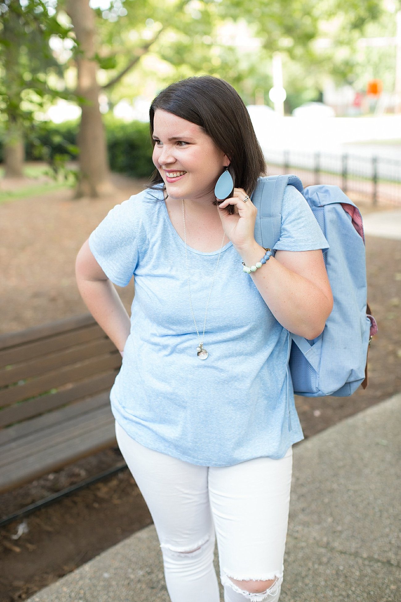 UNC Chapel Hill - Game Day Inspired Outfit - LulaRoe Classic Tee, Herschel Supply Co. backpack from ebags.com, The Root Collective Shoes (2)