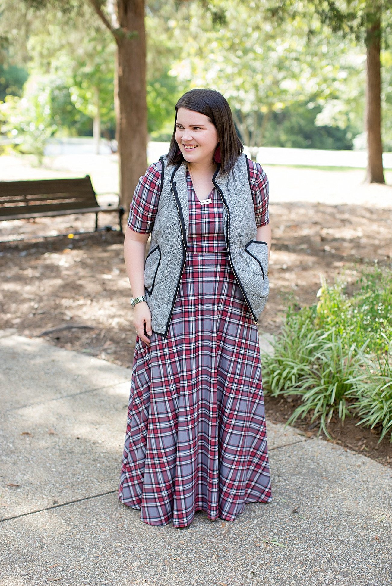 Agnes & Dora plaid Austen dress, herringbone vest, fall fashion, ethical fall fashion | North Carolina life and style blogger (3)