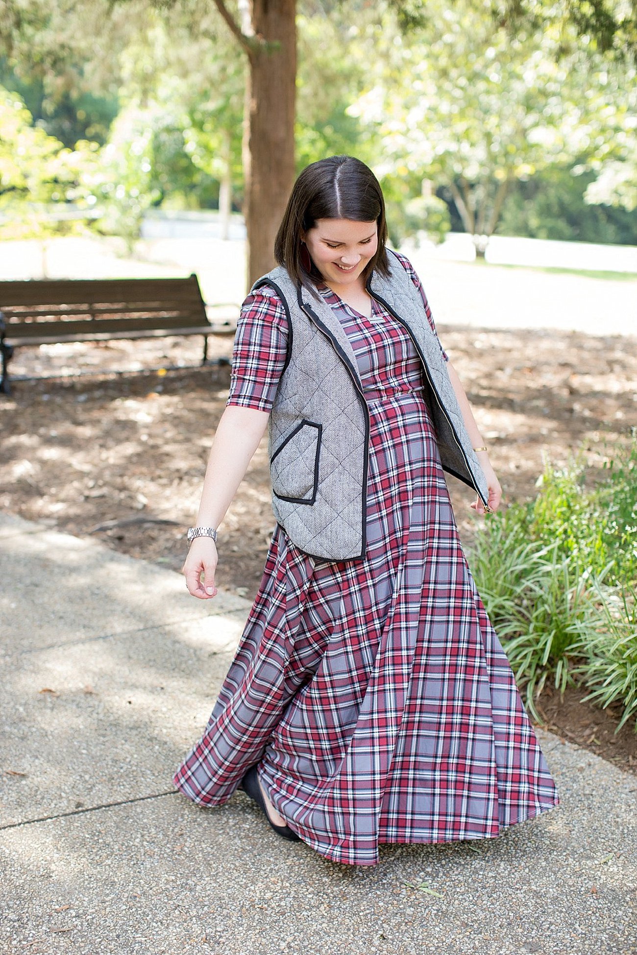 Agnes & Dora plaid Austen dress, herringbone vest, fall fashion, ethical fall fashion | North Carolina life and style blogger (7)