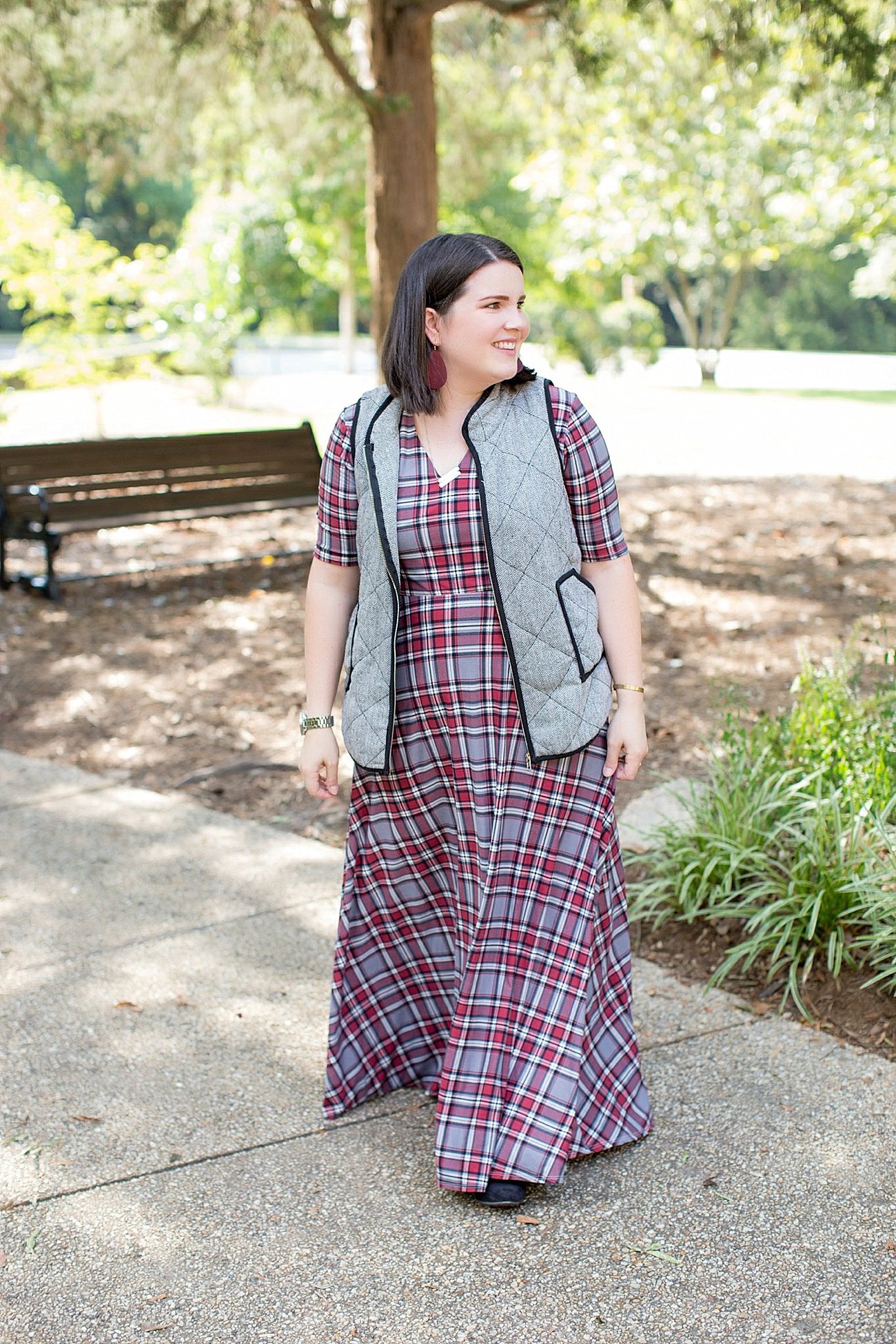Agnes & Dora plaid Austen dress, herringbone vest, fall fashion, ethical fall fashion | North Carolina life and style blogger (8)