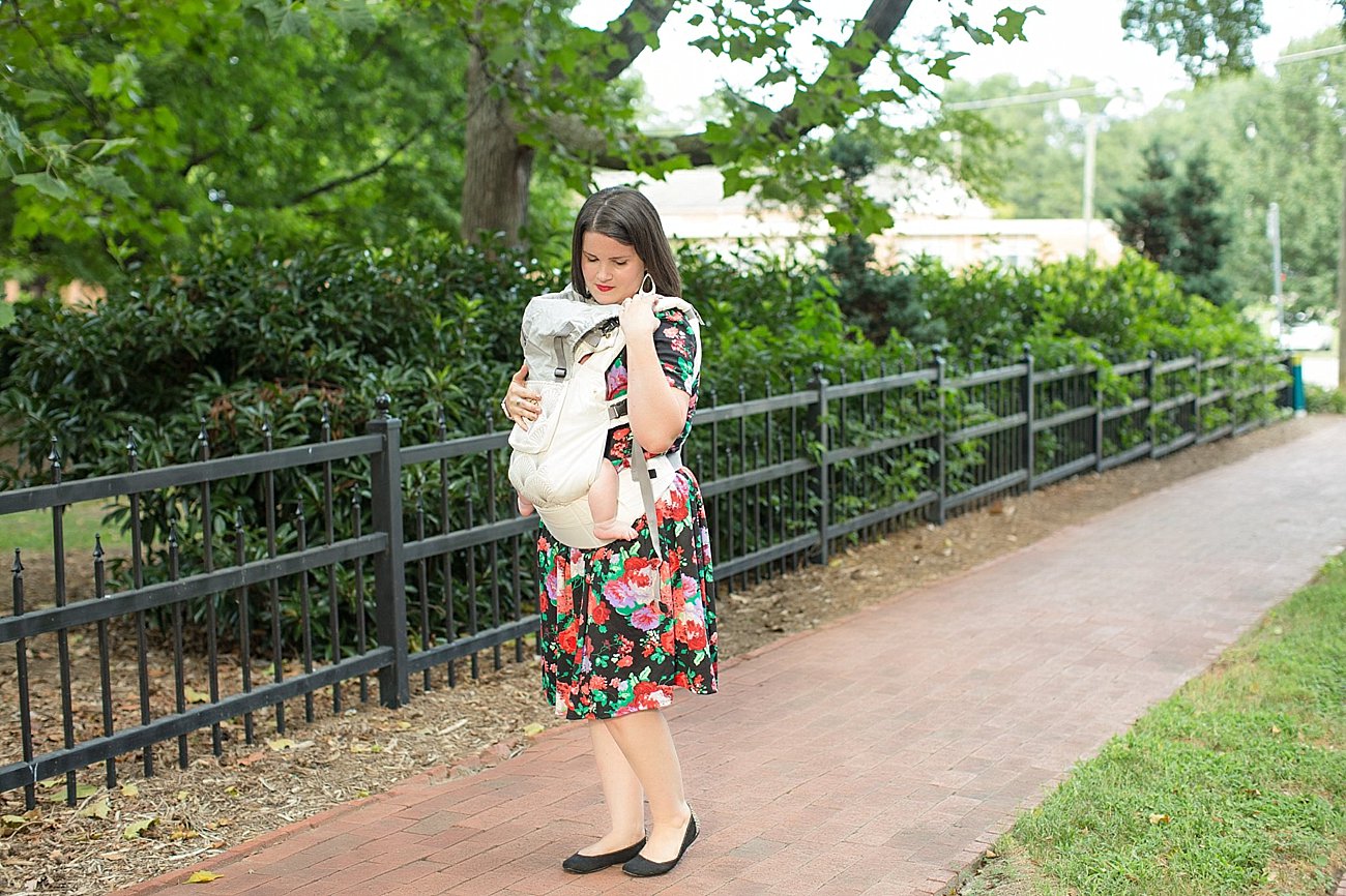 LulaRoe floral Amelia dress, Lillebaby Complete Embossed Luxe carrier in Brilliance, The Root Collective shoes, Kalencom "Berlin" Diaper Bag | North Carolina Fashion Blogger (12)