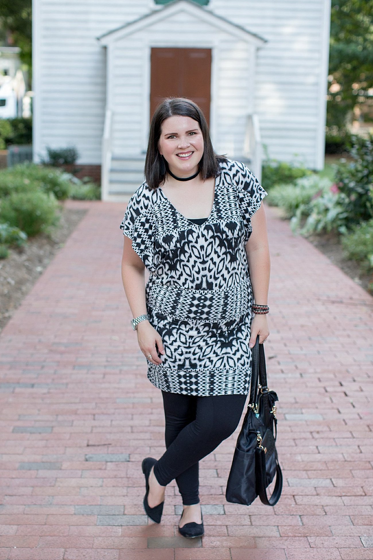 Threads for Thought "Mia Dress", LulaRoe black leggings, Lily Jade diaper bag, Nickel & Suede choker, Nickel & Suede earrings, Darzah stitched leather cuff | ethical fashion blogger, north carolina fashion blogger (7)