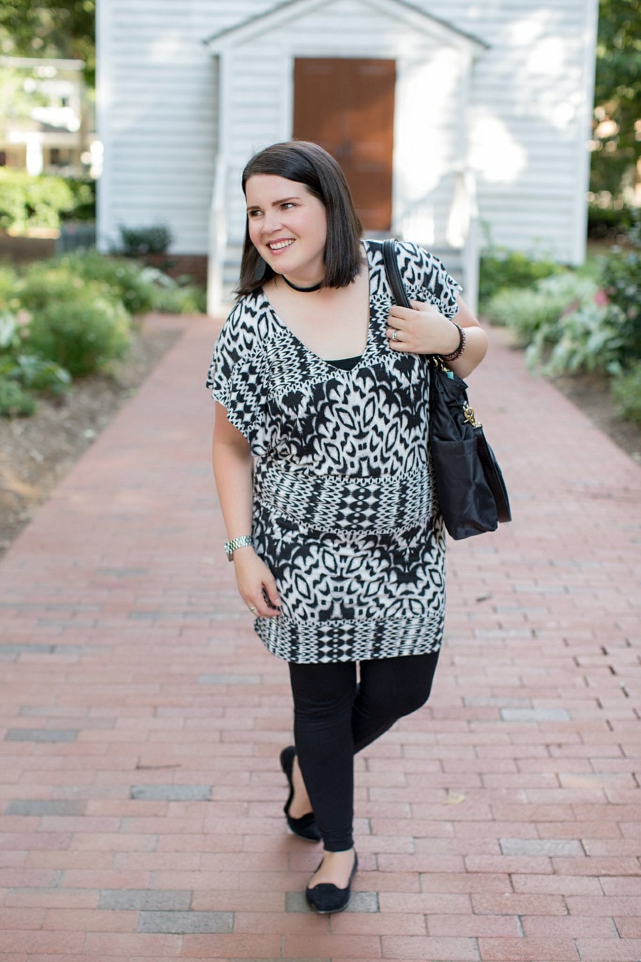Threads for Thought "Mia Dress", LulaRoe black leggings, Lily Jade diaper bag, Nickel & Suede choker, Nickel & Suede earrings, Darzah stitched leather cuff | ethical fashion blogger, north carolina fashion blogger (8)