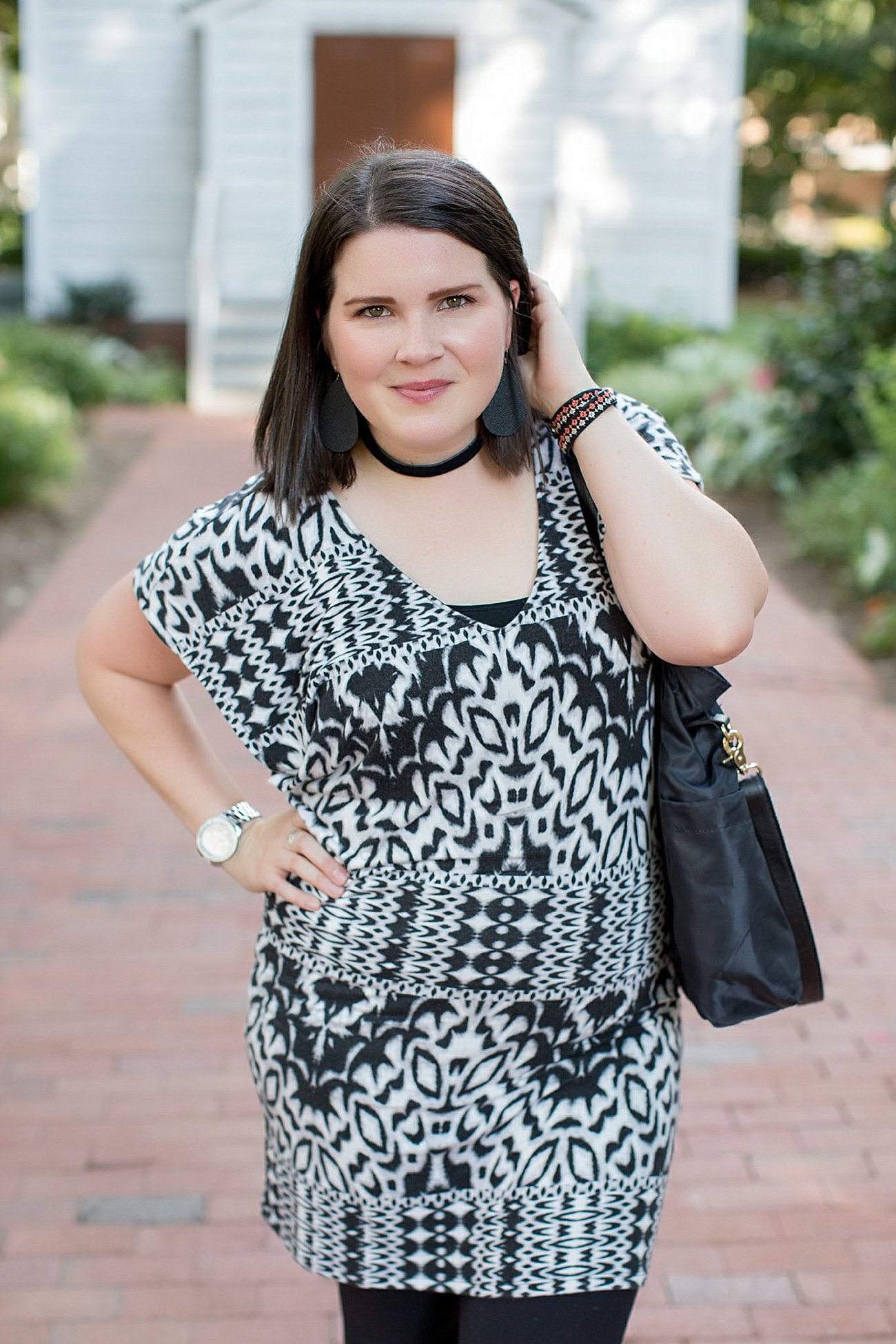 Threads for Thought "Mia Dress", LulaRoe black leggings, Lily Jade diaper bag, Nickel & Suede choker, Nickel & Suede earrings, Darzah stitched leather cuff | ethical fashion blogger, north carolina fashion blogger (11)