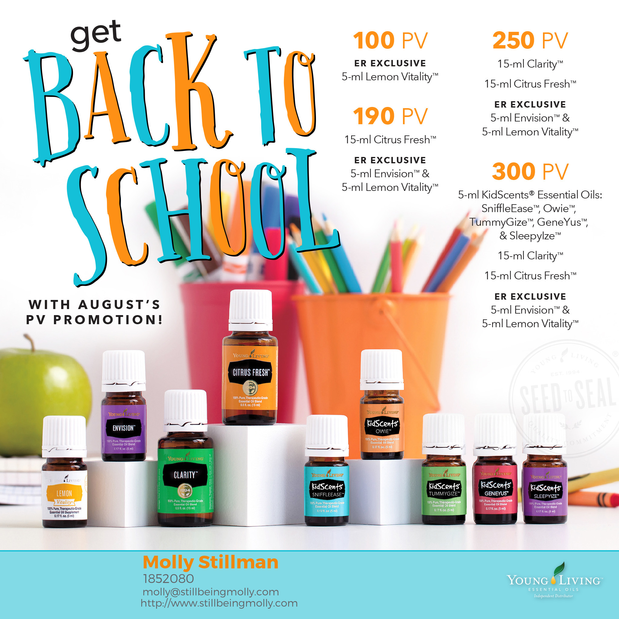 August 2017 Essential Oil Promos Back to School Essential Oil Diffuser Recipes to Try Today by NC blogger Still Being Molly