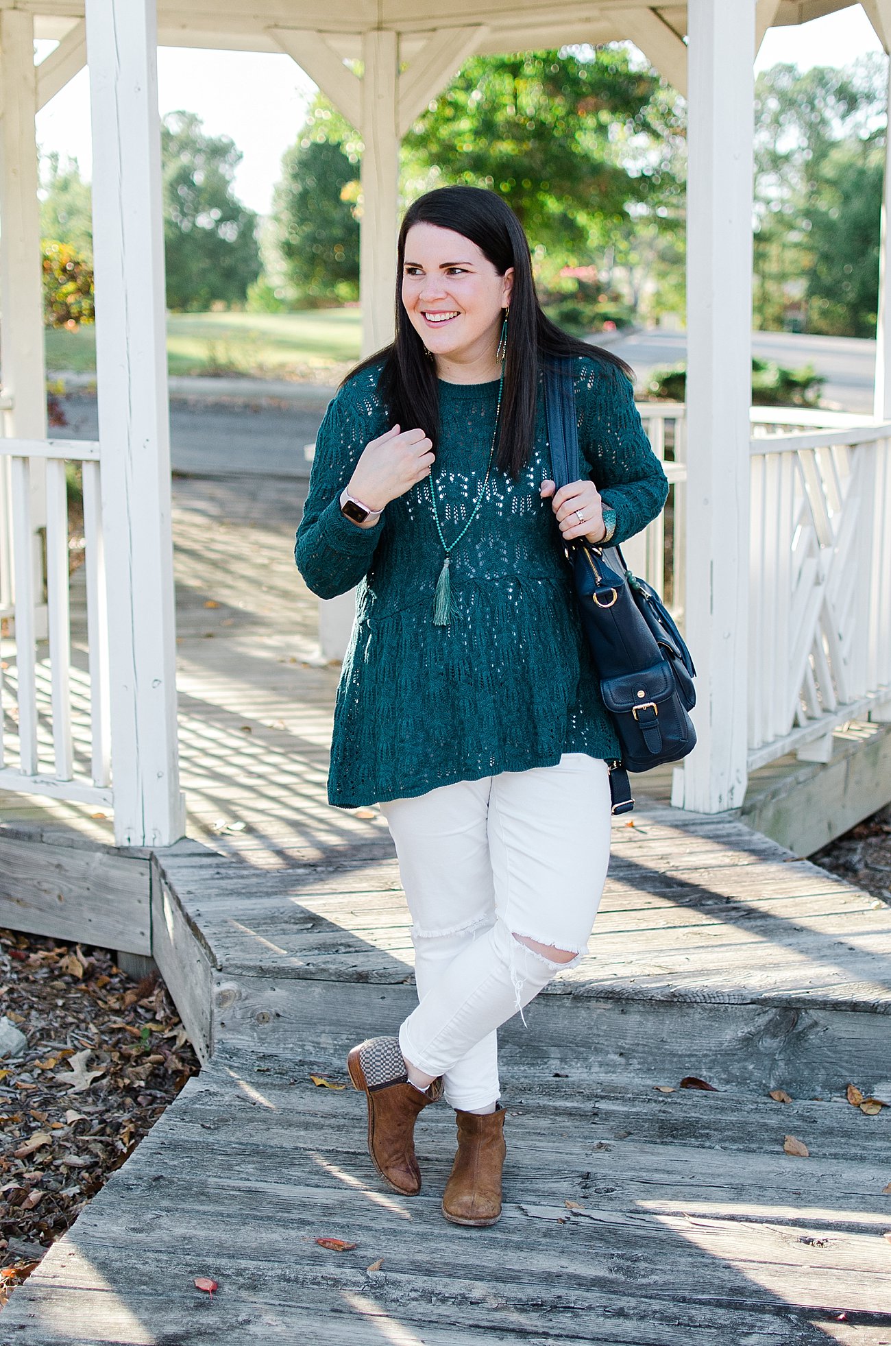 Ethical Fashion Blogger - Grace & Lace Peplum Sweater, Distressed White Jeans, Lily Jade diaper bag, Marquet Fair Trade Jewelry, The Root Collective Espe Booties (9) - Cultivating an Attitude of Gratitude by North Carolina lifestyle blogger Still Being Molly