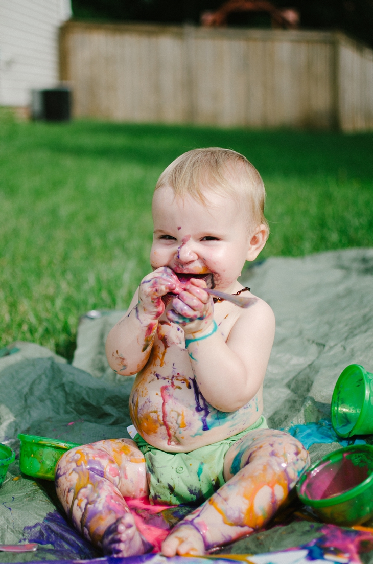 Messy Fun DIY Edible Finger Paint for Babies still being molly