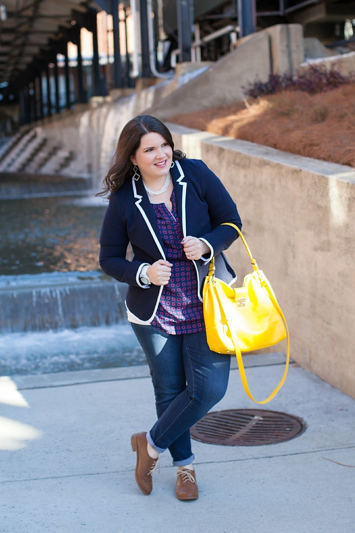 Winter / Fall style | schoolboy blazer, loafers, patterned top, yellow bag| North Carolina Fashion Blogger (1)