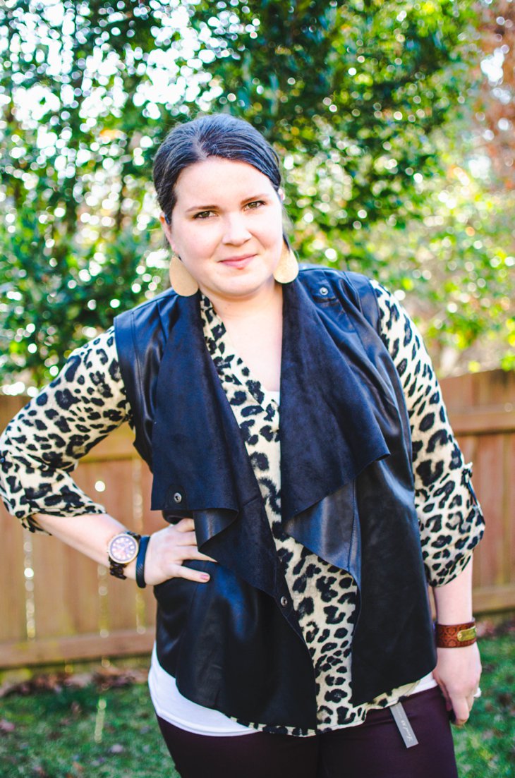Renee C "Gillie Leopard Print Blouse" and Kut from the Kloth "Eleni Faux Leather and Suede Vest" | Stitch Fix Review