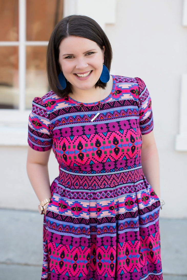 LulaRoe Amelia dress, Nickel and Suede earrings, Root Collective shoes