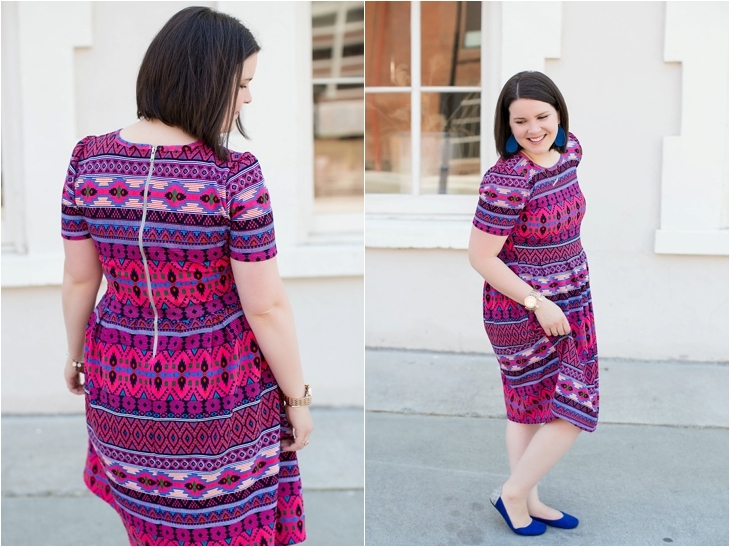 LulaRoe Amelia dress, Nickel and Suede earrings, Root Collective shoes