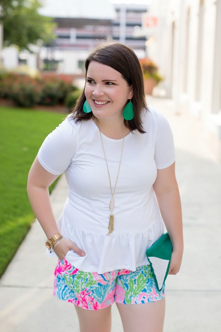 Elegantees Chelsea tee, Lilly Pulitzer Lets Cha Cha Callahan shorts, Root Collective, Nickel and Suede, Kendra Scott (2)