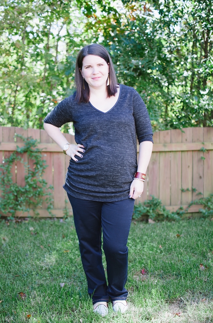 Stitch Fix Liverpool "Collen Maternity Straight Leg Jean" and Loveappella Maternity "Maiesha Faux Leather Trim Maternity Knit Top"