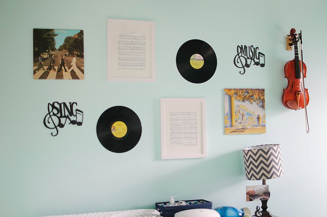 Gender Neutral Music / Record Themed / Navy, Teal, Grey Chevron and Stripe Nursery (2)