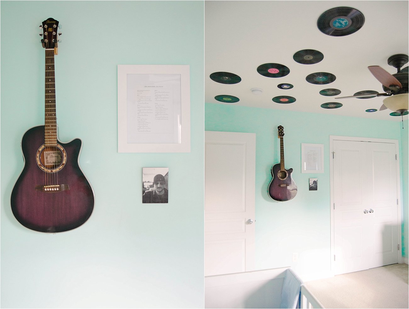 Gender Neutral Music / Record Themed / Navy, Teal, Grey Chevron and Stripe Nursery (11)