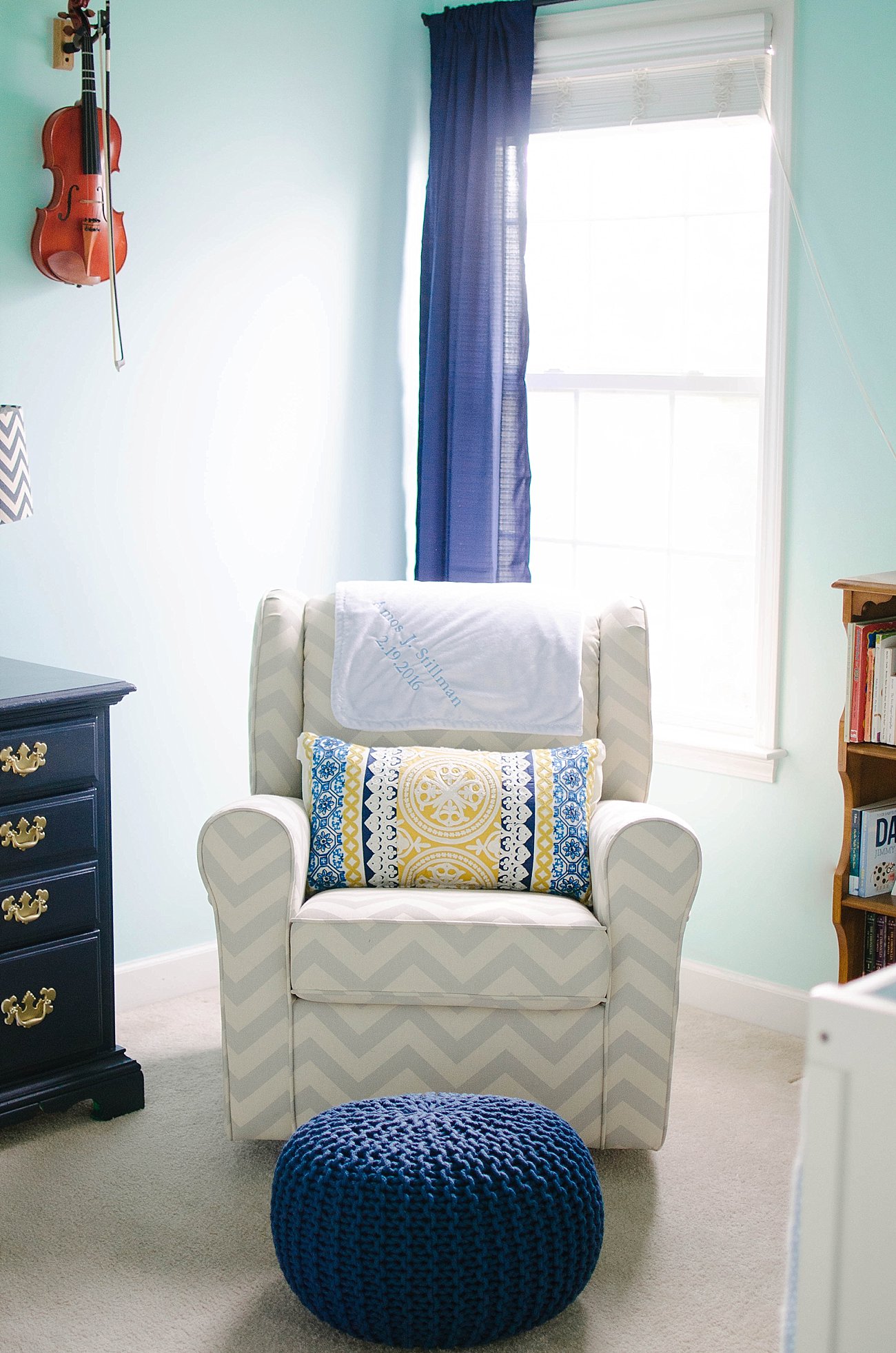 Gender Neutral Music / Record Themed / Navy, Teal, Grey Chevron and Stripe Nursery (18)