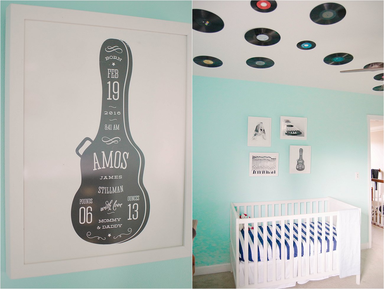 Gender Neutral Music / Record Themed / Navy, Teal, Grey Chevron and Stripe Nursery (7)