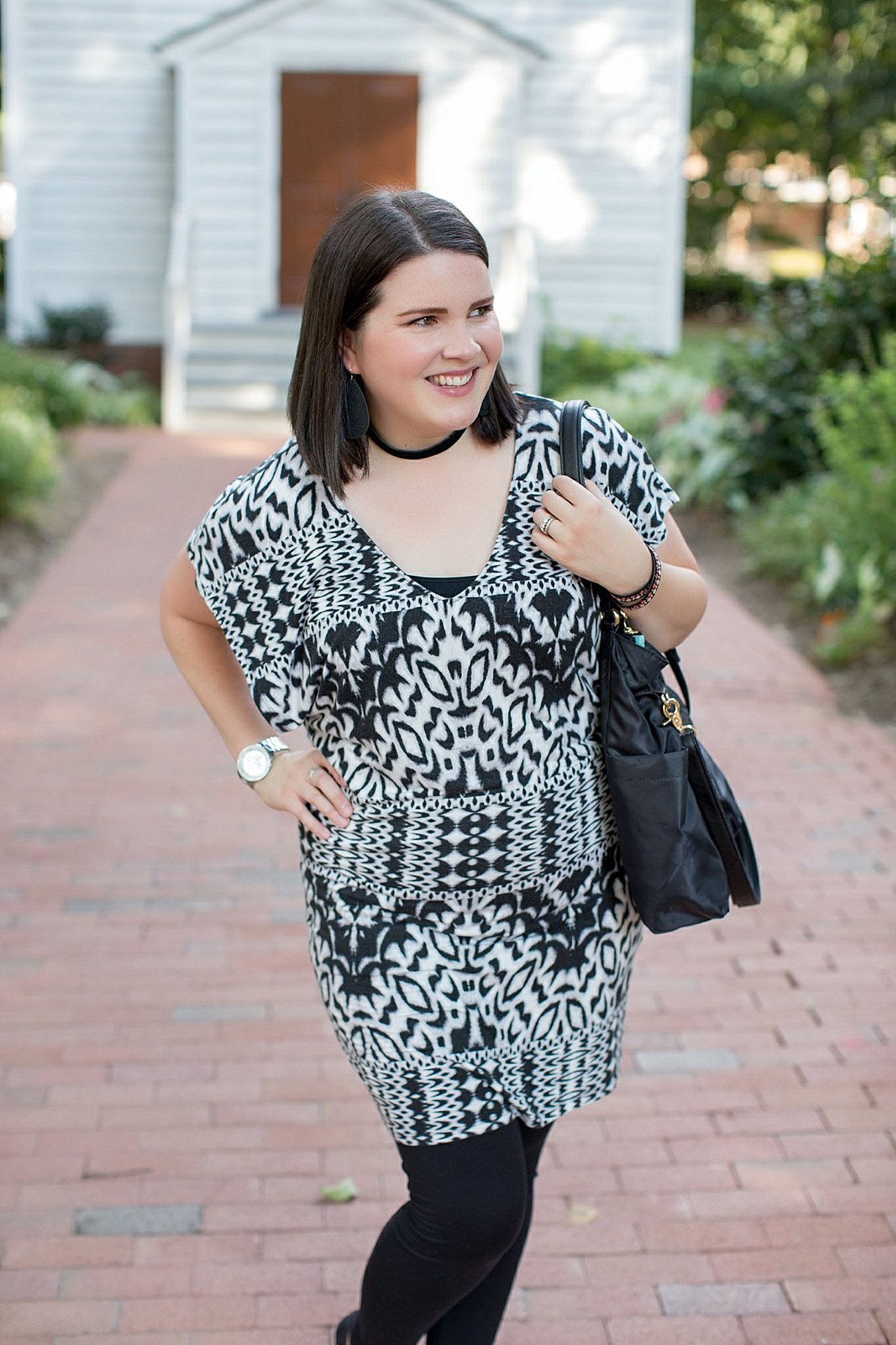 Threads for Thought "Mia Dress", LulaRoe black leggings, Lily Jade diaper bag, Nickel & Suede choker, Nickel & Suede earrings, Darzah stitched leather cuff | ethical fashion blogger, north carolina fashion blogger (4)