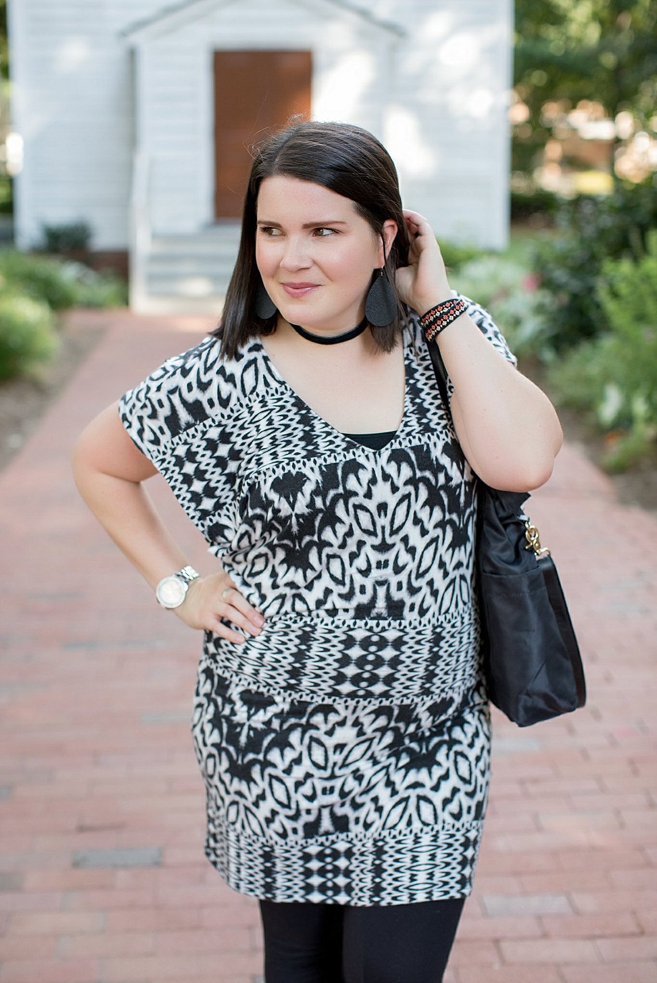 Threads for Thought "Mia Dress", LulaRoe black leggings, Lily Jade diaper bag, Nickel & Suede choker, Nickel & Suede earrings, Darzah stitched leather cuff | ethical fashion blogger, north carolina fashion blogger (9)