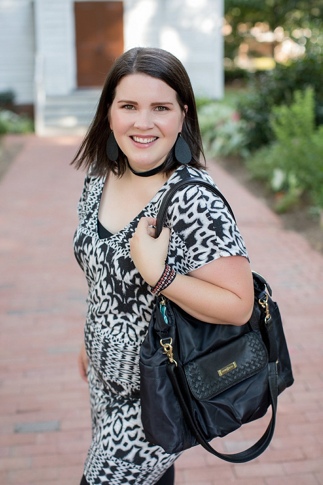 Threads for Thought "Mia Dress", LulaRoe black leggings, Lily Jade diaper bag, Nickel & Suede choker, Nickel & Suede earrings, Darzah stitched leather cuff | ethical fashion blogger, north carolina fashion blogger (12)