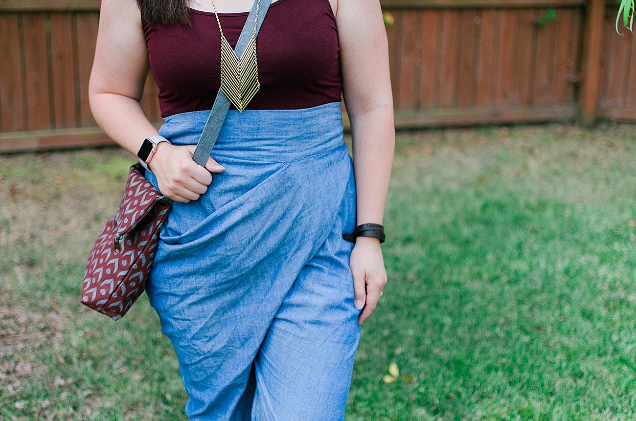 How to Style MATTER Prints sideswept dhoti chambray pants (4) - Beautiful Fair Trade Handbags from Malia Designs by ethical fashion blogger Still Being Molly