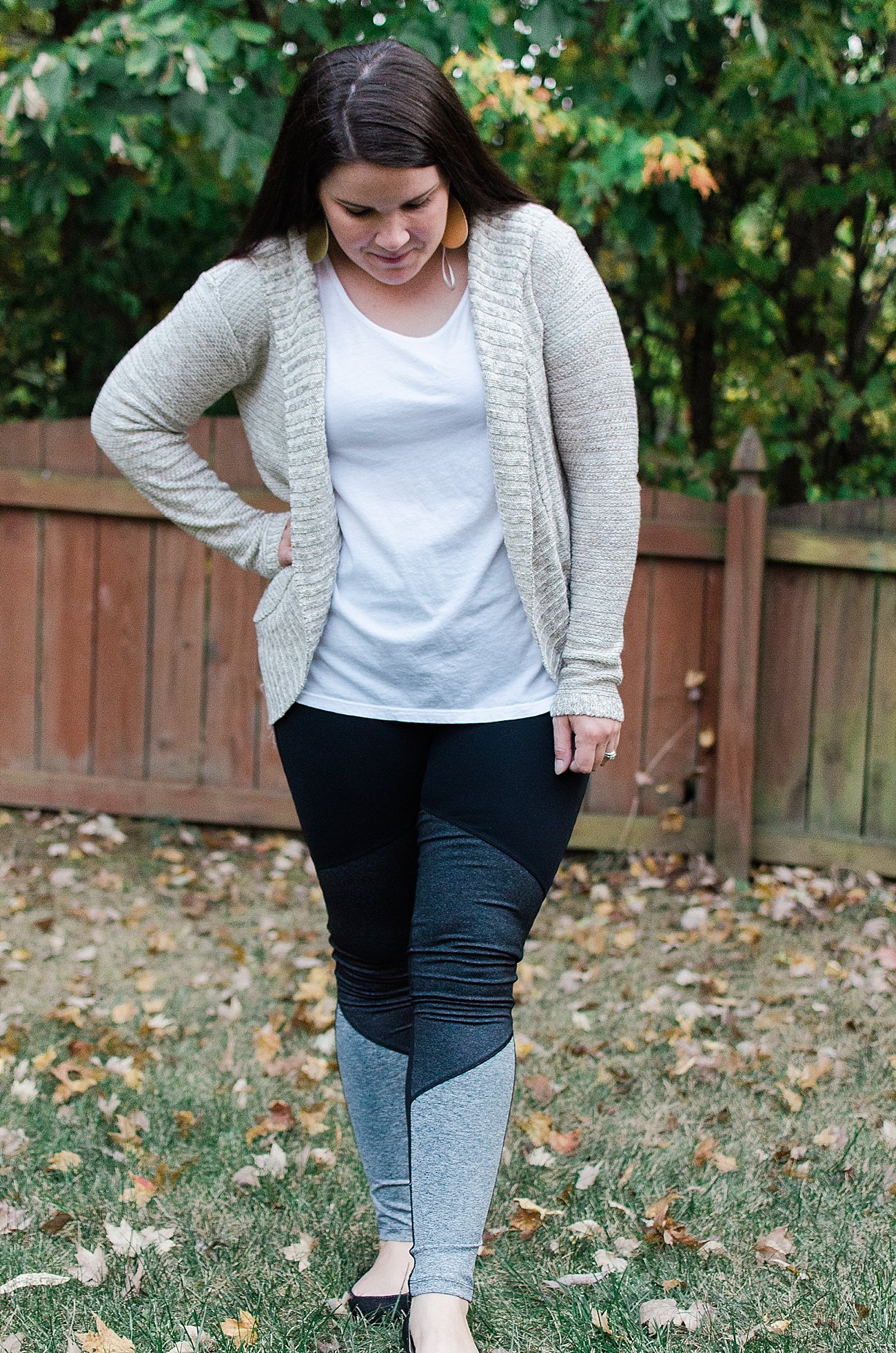 Stitch Fix Review - "Absolutely - Arcada Hooded Back Detail Cardigan" - Size L - $54 - Made in the USA and "good hYOUman Charlie Color Block Leggings" - size XL - $78 (Sustainably and mindfully made in China) - Stitch Fix Review by North Carolina ethical fashion blogger Still Being Molly